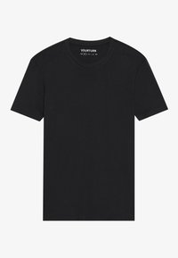 Tricou negru cu maneci scurte, confecționat din bumbac moale. Guler rotund, croială standard și textură netedă, fără modele sau grafice vizibile.