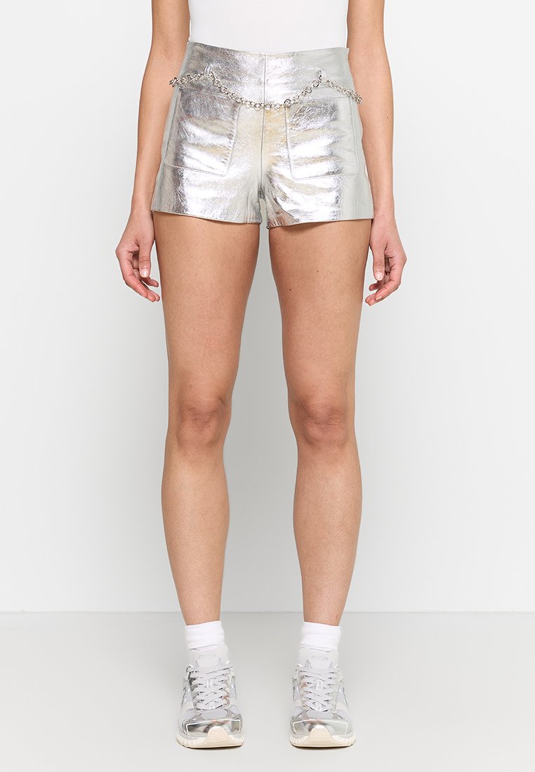 Maje Leren broek zilverkleurig