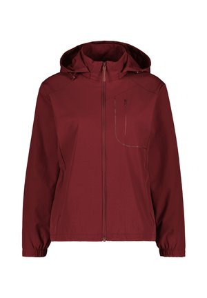 Dunkelroter Kapuzenjacke mit Frontreißverschluss, elastischen Bündchen und Reißverschlusstasche auf der Brust.