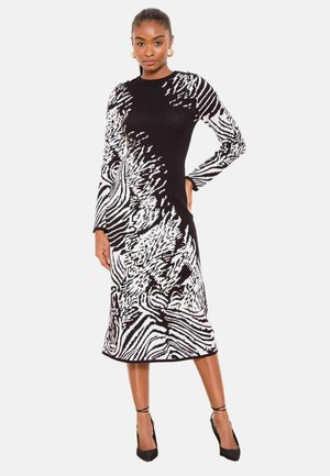 PRINTED BUTTONED FIT AND FLARE LONG SLEEVE MIDI  - Kampsunkleit - monochrome animal