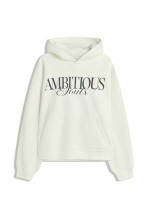 Weißer Hoodie mit einer Fronttasche, der auffälligen schwarzen Schrift "AMBITIONOUS Souls" über die Brust zeigt. Weiches Material und lässige Passform.