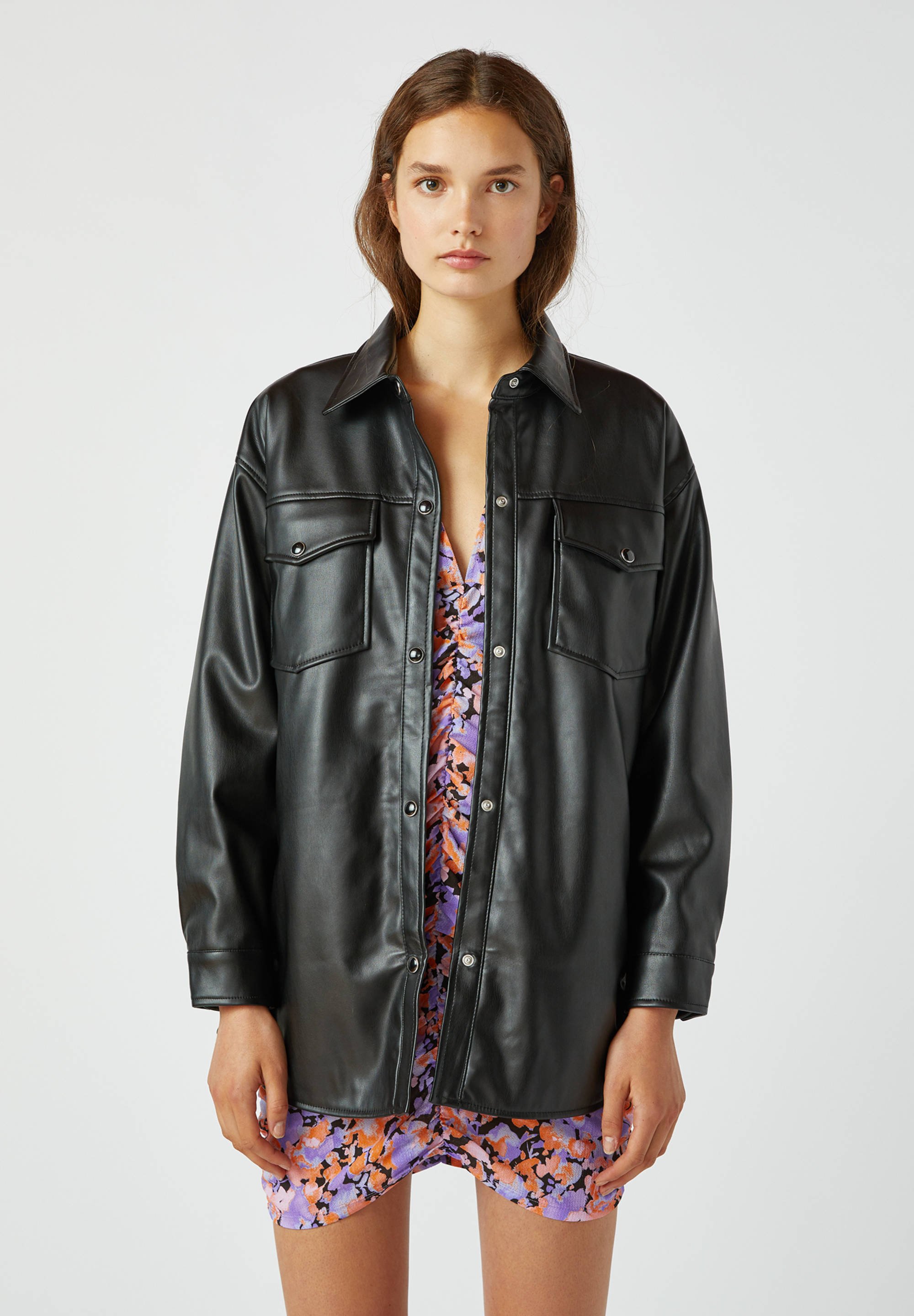 pull and bear faux leather jacket
