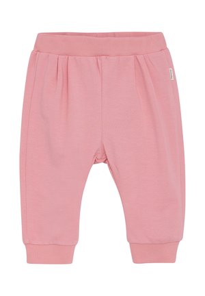 Pantalons de sport roses avec taille et poignets élastiques. Fabriqués en tissu doux avec des plis pour le confort. Design simple avec un minimum de visibilité de la marque.