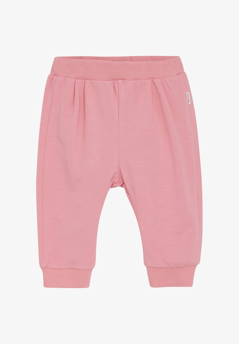 Rosa Sweatpants mit elastischem Bund und Bündchen. Hergestellt aus weichem Stoff mit Falten für mehr Komfort. Schlichtes Design mit minimaler Markenkennzeichnung.