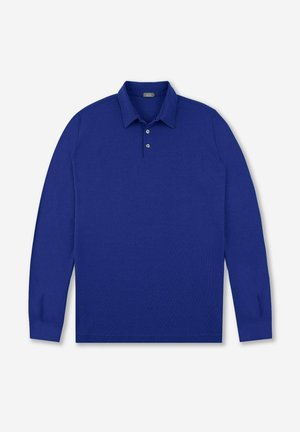 Polo a maniche lunghe di un blu vivace. Presenta un colletto classico, una chiusura con tre bottoni e polsini a costine con tessuto testurizzato.