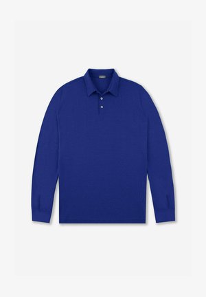 Langarm-Polohemd in leuchtendem Blau. Verfügt über einen klassischen Kragen, eine Knopfleiste mit drei Knöpfen und gerippte Bündchen aus strukturiertem Stoff.