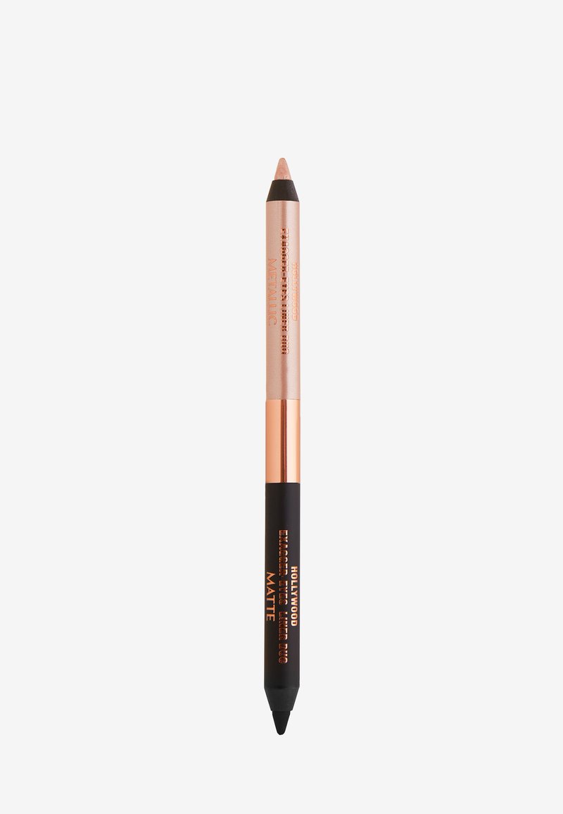 Dual-ended pencil featuring a metallic rose gold tip and a black matte tip, with gold lettering. Smooth texture, tapered shape.