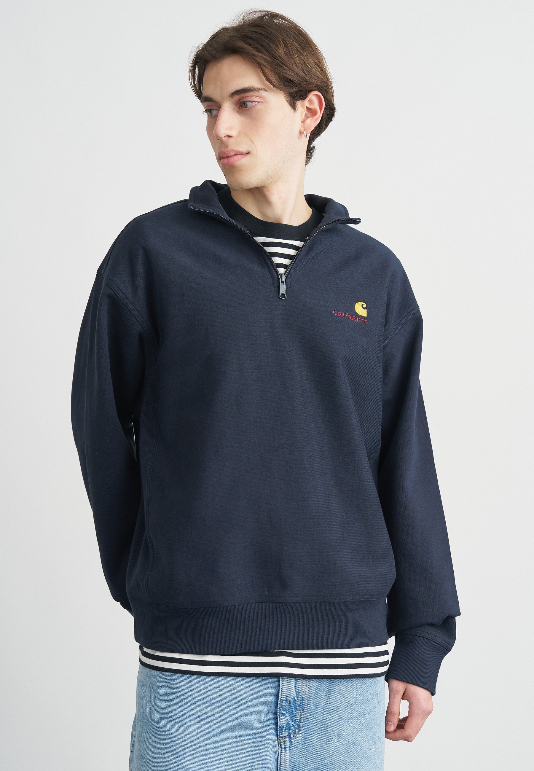 chesty✳︎ sweat Tops Carhartt WIP HALF ZIP AMERICAN SCRIPT - Sweatshirt - grey - Zalando.ie