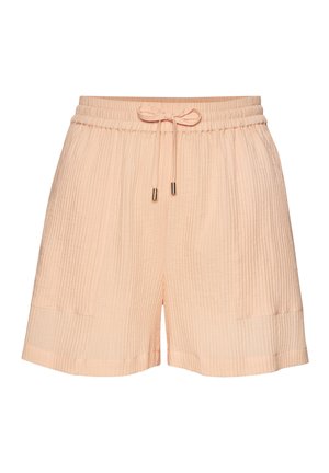 Helle Pfirsichfarbene Shorts aus geripptem Stoff mit elastischem Bund und Kordelzug, der an den Enden mit Metallspitzen versehen ist, und zwei Vordertaschen.