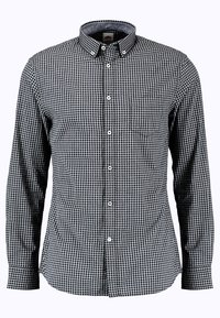 Koszula w czarno-białą kratkę w stylu gingham, z długimi rękawami, kołnierzykiem zapinanym na guziki oraz jedną kieszonką na piersi. Wykonana z tkanej bawełny.