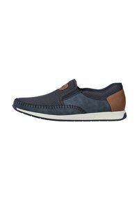 Marine slip-on schoenen met een bovenwerk van mesh, leren accenten, contrasterende stiksels en een witte outsole. Minimalistisch ontwerp met een gestructureerd uiterlijk.