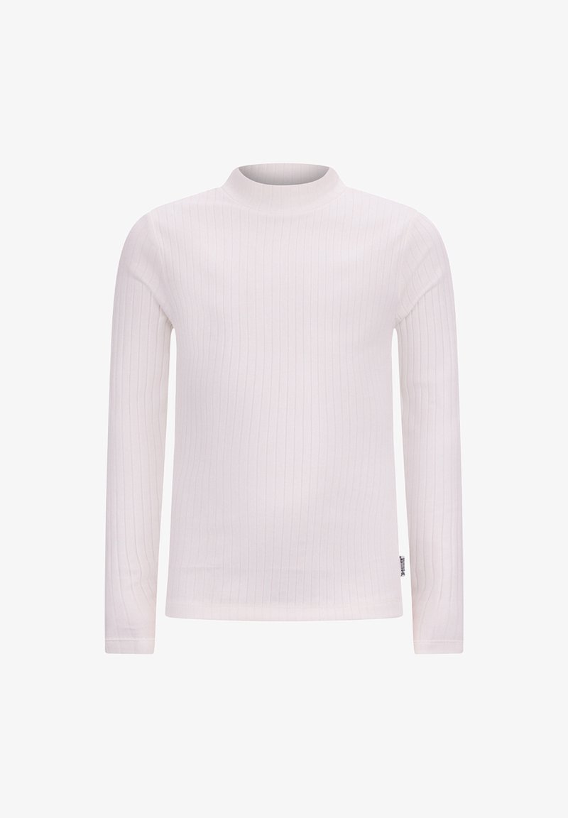 Witte geribbelde lange mouw turtleneck shirt gemaakt van zacht materiaal, met een aansluitende silhouet en subtiele textuur.
