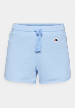 Shorts en coton bleu clair avec une taille réglable à cordon, arborant un petit logo Champion sur le c�ôté et une texture lisse.