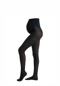 Czarne legginsy ciążowe z wysokim stanem, przezroczystą strukturą i dopasowanym, snugowym krojem, które sięgają od talii do stóp.