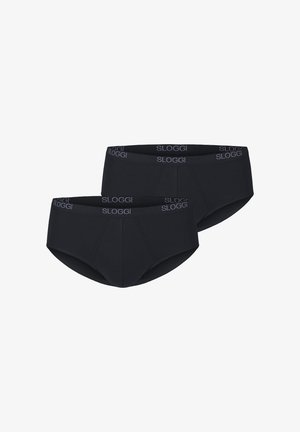 Dos calzoncillos de hombre negros con "SLOGGI" impreso en las bandas elásticas de la cintura, mostrados sobre un fondo blanco.