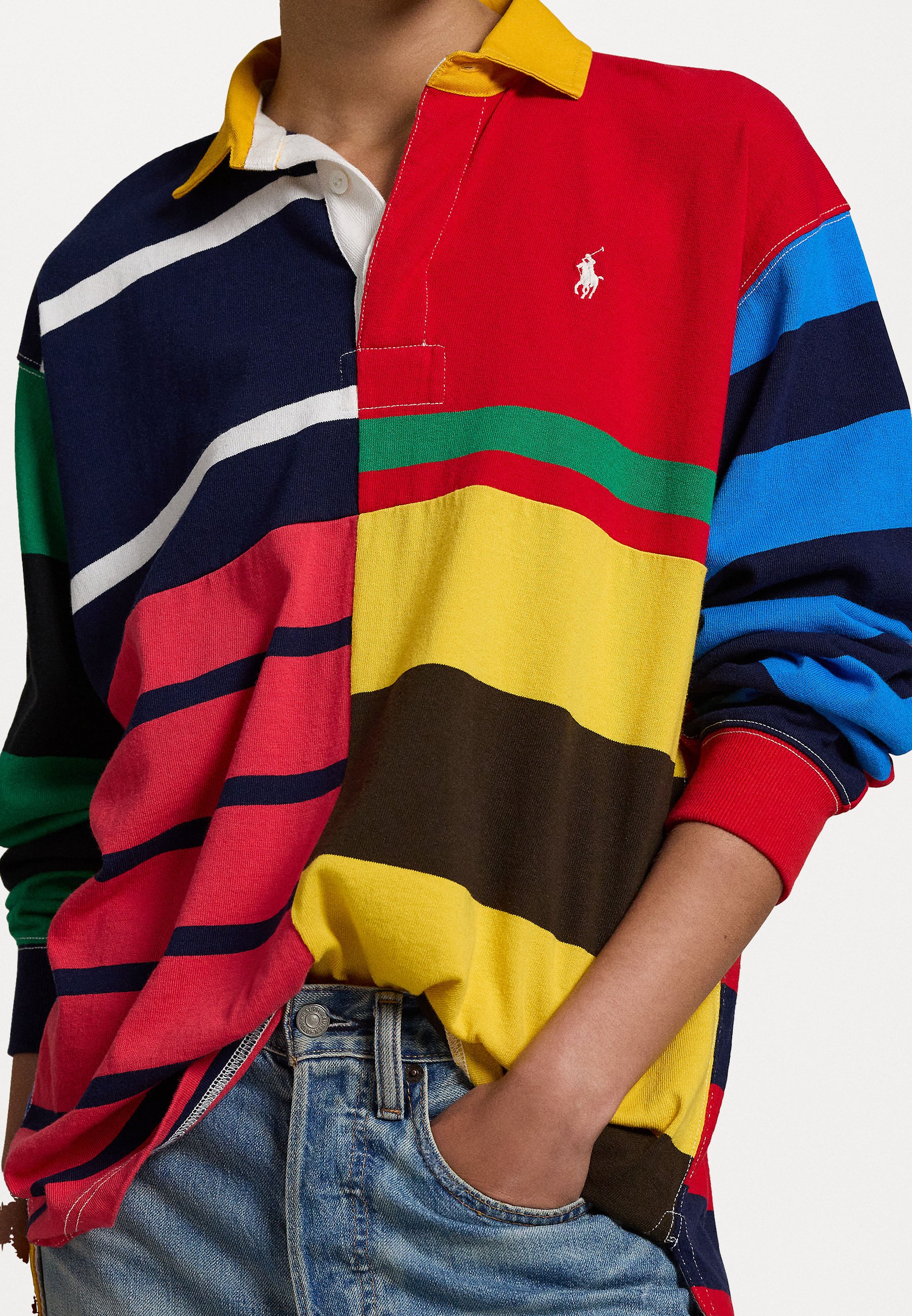 Polo Ralph Lauren PATCHWORK STRIPE JERSEY RUGBY SHIRT - Long