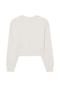 Gekürzter Sweatshirt in hellbeige, aus weichem Baumwollmix. Verfügt über lange Ärmel, einen Rundhalsausschnitt und einen geraden Saum mit minimalen Nähten.