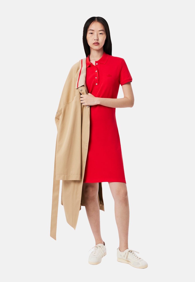 strapless open back dress Lacoste Women's Colorblock Fleece Sweatshirt Dress Bordeaux/Beige/Red EF5769 R9B