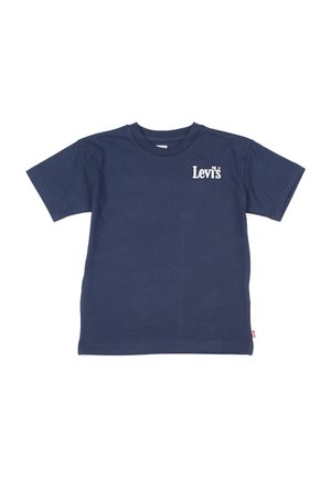 Marineblauw T-shirt met korte mouwen met wit "Levi's" logo op de linkerborst en klein rood labeltje in de zijnaad.
