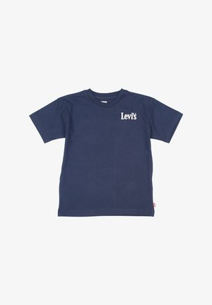 Marineblauw T-shirt met korte mouwen met wit "Levi's" logo op de linkerborst en klein rood labeltje in de zijnaad.