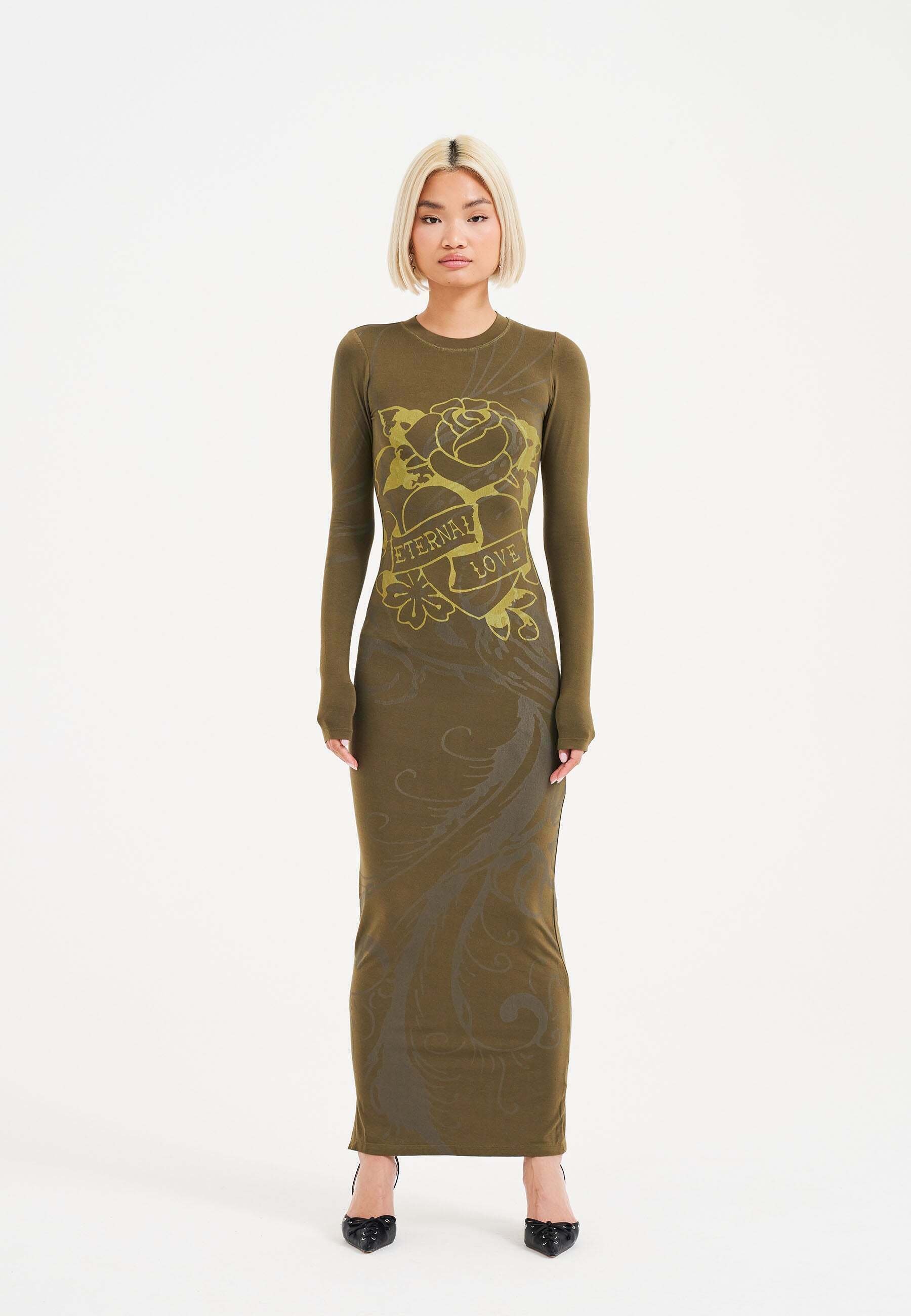 Ed Hardy ETERNAL LOVE - Maxi dress - olive night/olive - Zalando