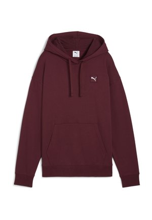 Bordo dukserica s kapuljačom izrađena od mekanog materijala. Ima kengursku džepu, rebraste manžete i mali bijeli Puma logo na grudima.