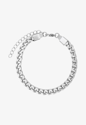 Sidabrinė grandinėlė su tarpusavyje susijungiančiomis jungtimis, pasižyminti glotniu, poliruotu paviršiumi ir krabų užsegimu su reguliuojama grandinės pratęsimu.