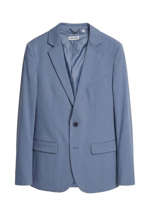 Blazer de hombre azul claro de un solo botón con solapas de muesca y bolsillos con solapa, talla grande, etiquetado Antony Morato.