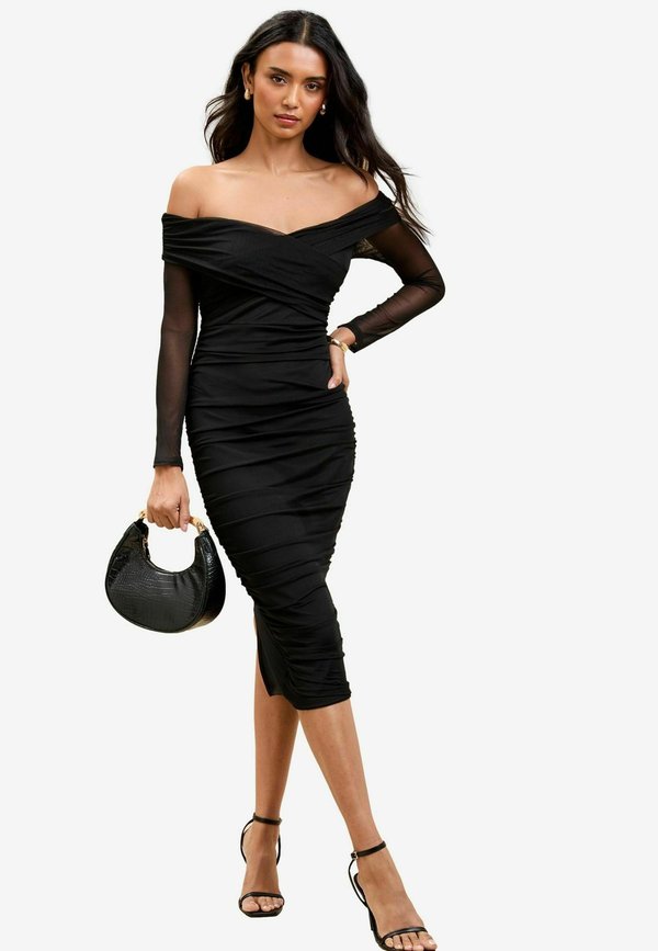 BARDOT LONG SLEEVE RUCHED MIDI - Cocktailkleid/festliches Kleid