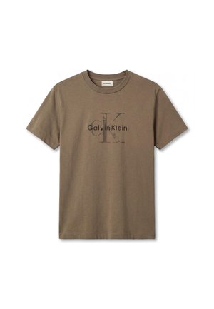 Calvin Klein Jeans, DISTRESSD MNLGO GRAPHI - Μπλουζάκι με στάμπα - dusty olive