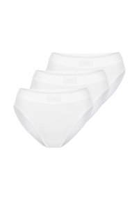 Weiße Baumwollslips, mit mittlerem Bund und einer weichen, glatten Textur. Mit einem elastischen Bund und einem schlichten Design. Set mit drei Stück.