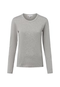 Szara longsleeve z miękkiej tkaniny, z okrągłym dekoltem i standardowym krojem, bez wzorów ani ozdób.