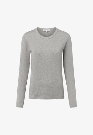 Szara longsleeve z miękkiej tkaniny, z okrągłym dekoltem i standardowym krojem, bez wzorów ani ozdób.