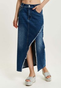 Liquorish WRAP FRONT - Maxi skirt - blue
