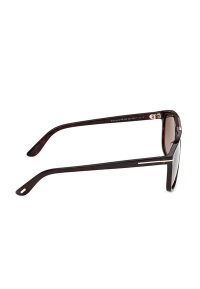 Tortoiseshell rectangular sunglasses with dark lenses and slim arms featuring silver metal accents near the hinges.