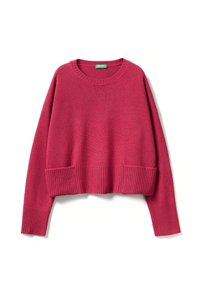 Helles pinkes, kurz geschnittenes Sweatshirt mit rundem Ausschnitt, gerippten Bündchen und Saum. Hergestellt aus weichem, strukturiertem Stoff für Komfort.