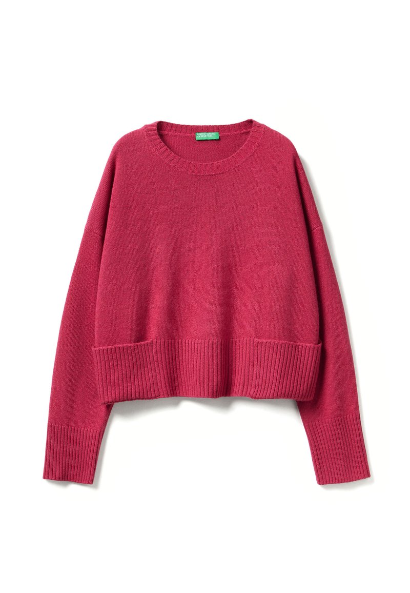 Helles pinkes, kurz geschnittenes Sweatshirt mit rundem Ausschnitt, gerippten Bündchen und Saum. Hergestellt aus weichem, strukturiertem Stoff für Komfort.