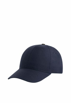 Navy blue baseball cap with curved brim and stitched panels, shown on a white background.