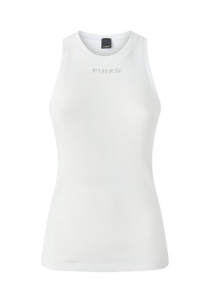 Top bianco a costine senza maniche con scollo rotondo e logo "PINKO" discreto sul davanti. Texture liscia con un design aderente.