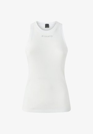 Top bianco a costine senza maniche con scollo rotondo e logo "PINKO" discreto sul davanti. Texture liscia con un design aderente.
