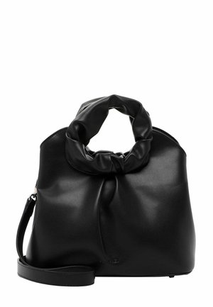 Musta nahkaketju, jossa on pehmeä, rypytetty yläkahva. Varusteena irrotettava hihna ja sileä pinta, ilman näkyvää metalliosaa.