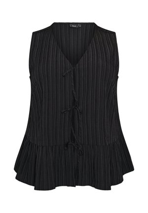 Zizzi, ÄRMELLOSE BLUSE MIT STRUKTUR UND BINDEBAND - Camicetta - schwarz