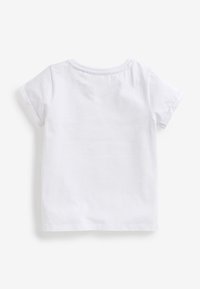 T-shirt blanc à manches courtes en coton, avec un col rond et une texture lisse. Design minimaliste sans motifs ni graphismes.