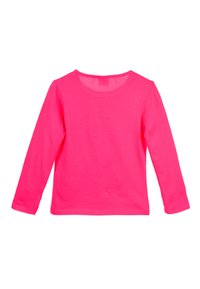 Langärmliges Shirt in leuchtendem Pink, mit Rundhalsausschnitt und weichem, dehnbarem Stoff. Schlichtes Design ohne Muster oder Verzierungen.