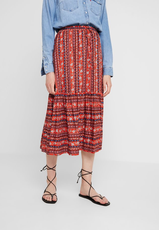 TIMO FOLKSTRIPE - A-snit nederdel/ A-formede nederdele - red