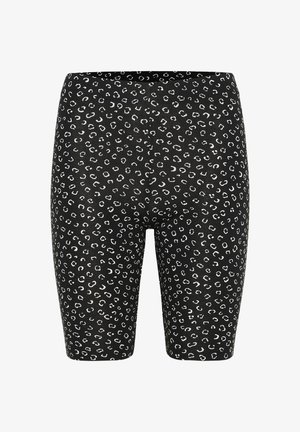 Pantaloni bike neri con un motivo a leopardata bianco, dotati di una texture liscia e di una vita elastica per il comfort.