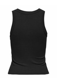 Zwart geribbelde tanktop met een aansluitend ontwerp, voorzien van een ronde halslijn en een gladde textuur, die tot aan de taille reikt.