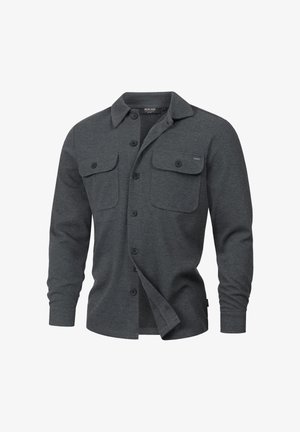 Tamno siva košulja na dugih rukava od mekog materijala, s dva džepa na prsima i klasičnim dizajnom ovratnika.