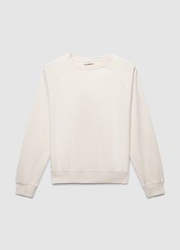 Sweat-shirt beige clair avec manches raglan, col rond et poignets et ourlet côtelés. Fabriqué dans un matériau doux, il possède une texture lisse.