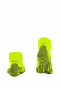 Fluoreszierende gelbe Knöchelsocken mit gepolsterten Sohlen, geripptem Bündchen und verstärktem Fersenbereich. Mit Markenlogo und strukturierten Akzenten.